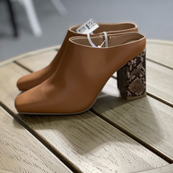 Paula Mule Heels- A New Day Size 9 New Cognac Brown Snakeskin Like Heels - Picture 3 of 10